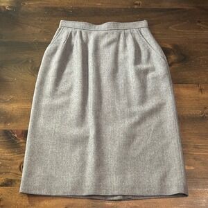 Vintage Women Wool Evan Picone Gray Knee Length Skirt Pockets Size 6 Made in USA